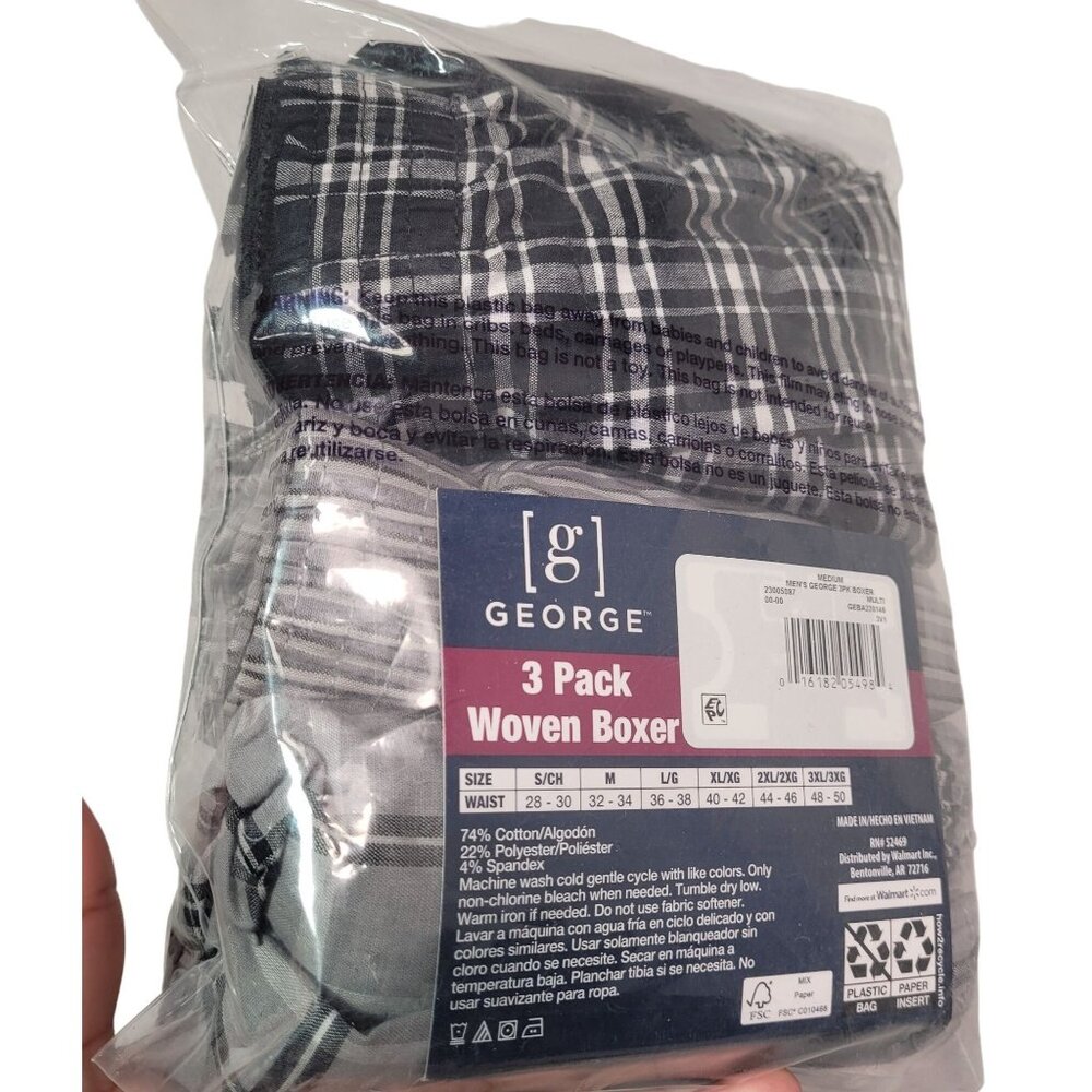 George Men's Woven Paid Boxer Shorts Tag Free Size Medium (32-34) 3-in Pack New - Picture 11 of 12